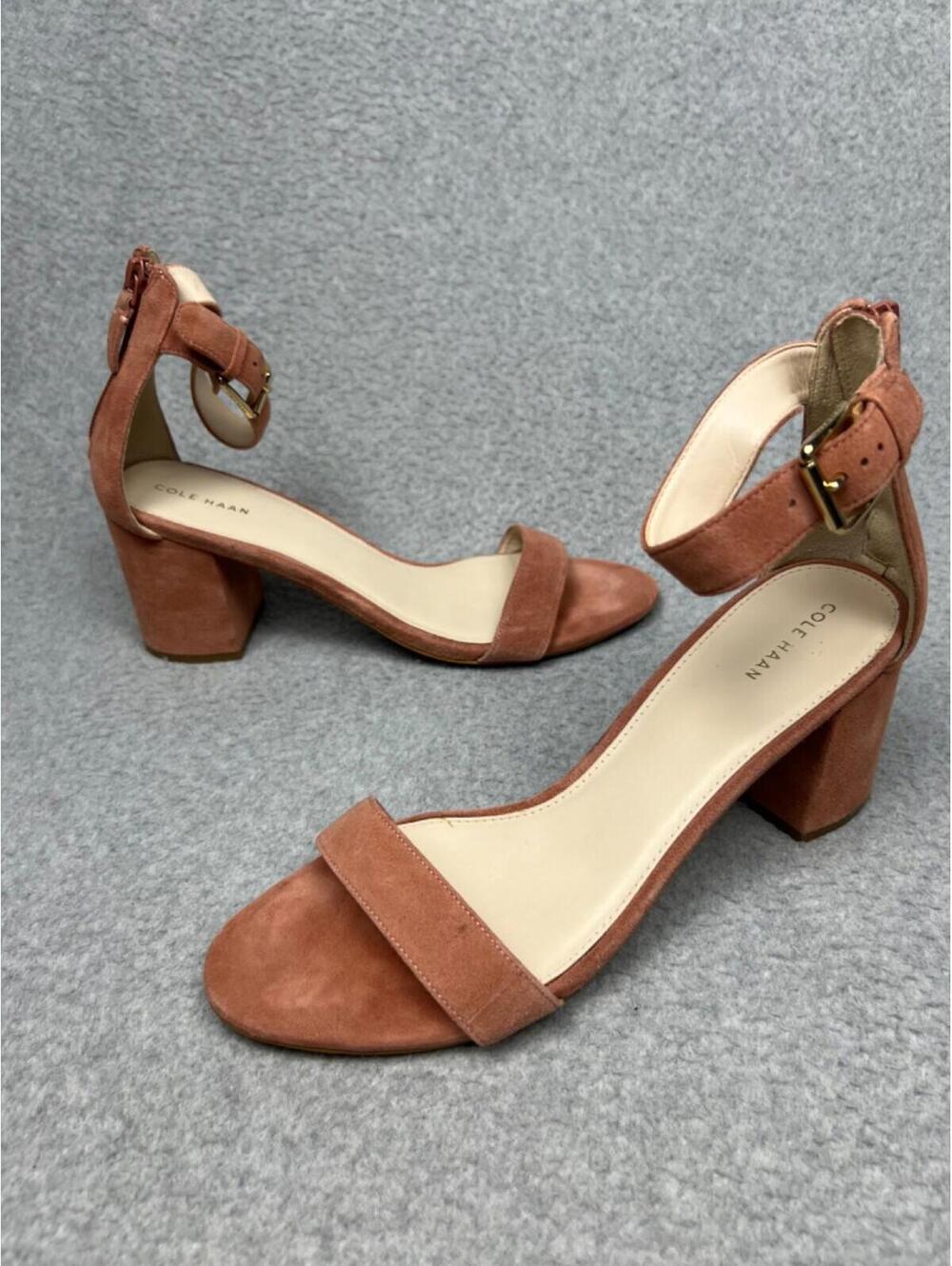 Cole Haan Clarette Pink Suede Chunky Heel Sandals in Cedarwood Size 10